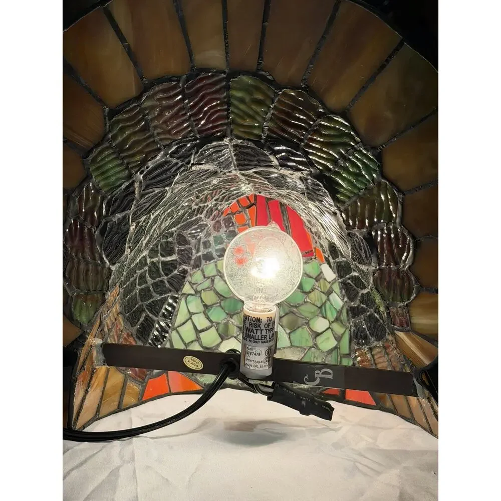 Cracker Barrel Stained Glass Turkey Lamp Tiffany Style 12” Fall Thanksgiving